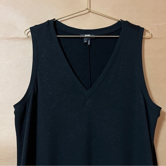 Paige | Sage Midi Tank Dress Stretch Knit Popover V-Neck Black Size XL - Picture 4 of 12